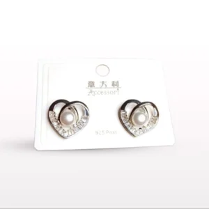 Silver Heart & Pearl Stud Earrings – Elegant Women’s Jewelry
