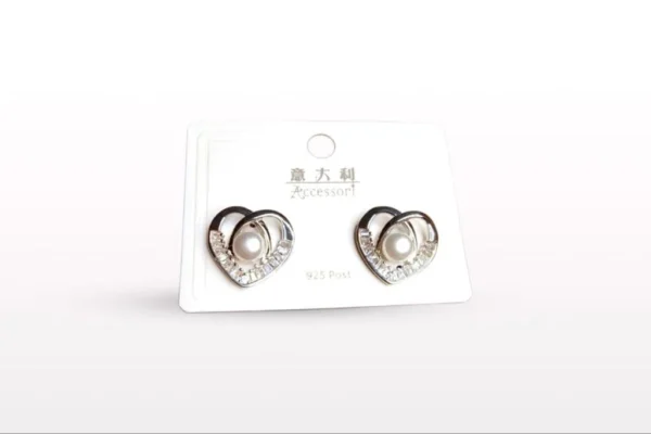 Silver Heart & Pearl Stud Earrings – Elegant Women’s Jewelry