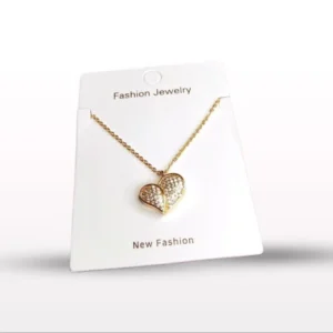 Gold Double Heart Pendant Necklace – Elegant Crystal Jewelry for Women