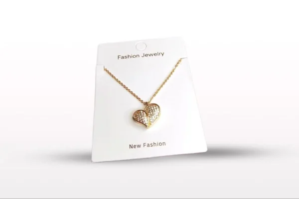 Gold Double Heart Pendant Necklace – Elegant Crystal Jewelry for Women