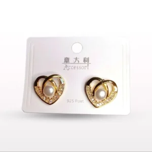 Elegant Pearl & Crystal Stud Earrings – Classic Gold-Plated Jewelry for Women