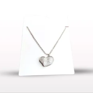 Silver Double Heart Pendant Necklace – Elegant Crystal Jewelry for Women