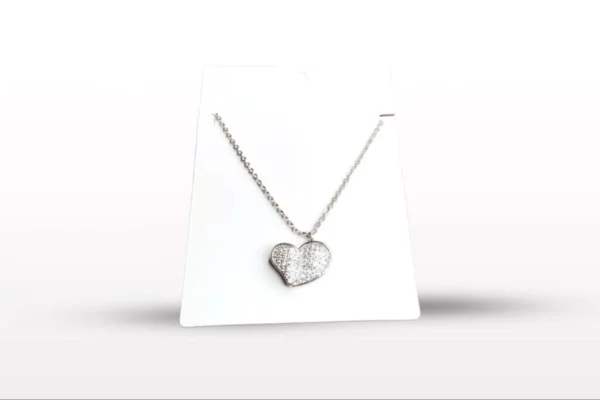 Silver Double Heart Pendant Necklace – Elegant Crystal Jewelry for Women