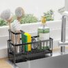 Cisily Black Sponge Holder for Kitchen Sink, Sink Caddy Organizer with High Brush Holder, Kitchen Countertop Organizers and Storage Essentials, Rustproof 304 Stainless Steel, Soap Dispenser Organize